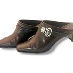 Brighton Tapa Brown Leather Weave Strap Buckle Mules Croc Heel Pumps Size US 7.5 Photo 2