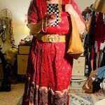 Vintage Red Patterned Boho Maxi Dress with Tie at Waist Size L Size L Photo 9