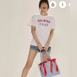 Francesca’s playful patriotic American red, wine blue Fourth of July theme top S Photo 2