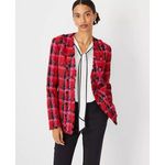 Ann Taylor  The Long Cardigan Jacket in Houndstooth Tweed sz 4 pink red blazer Photo 1