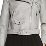 Maje Bassung Belted Leather Motorcycle Jacket Gray Photo 0