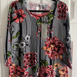 Joseph A  Womens‎ Medium Striped Floral 3/4 Sleeve Pullover Top NEW Photo 0