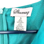 Shumaq size Small sleeveless dress teal silk blend ruffle fitted waist rear zip Green Photo 5
