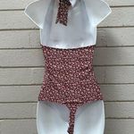 Free People  Intimately Talk Back Wine Floral Halter Boodysuit size XS Photo 4