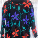 Vintage 80s Croquet Club Women’s Christmas Poinsettia Sweater Medium EUC Black Photo 0