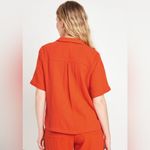 Old Navy Orange Crinkle Gauze Button-Down Short Sleeve Shirt, Small Photo 1