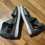 Eileen Fisher Leather Pewter Gunmetal Crisscross Straps Smart Sport Sandal Metallic zip open toe wedge platform coastal Photo 3