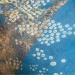 None Long Floral Scarf Dots Blue Textured Floaty Women 41x88 Art-to-Wear Boho Roses‎ Photo 5