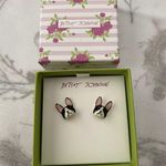 Betsey Johnson Sugar Critters Enamel Black & White Bulldog Stud Earrings NIB Photo 1