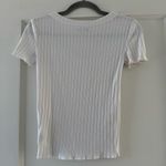 American Eagle Outfitters White Ribbed Pointelle Button-Detail Short Sleeve Top Photo 4