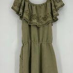 Giddy Up Glamour  Boho Off The Shoulder Romper Olive Green Embroidered Size S Photo 5