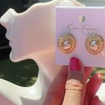 Jessica Simpson Earrings gold tone diamonds shiny pearl paved round studs Photo 1