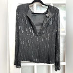 Laurence Kazar Vintage  100% Silk Black Beaded Sequins Evening Blouse Size Medium Photo 1