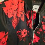 ZARA  Red & Black Hibiscus Bomber Jacket Medium Photo 2