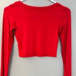 Women's Small Red Basic Solid Stretchable Scoop Neck Long Sleeve Crop Top Photo 2