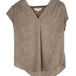Monday Fun Women's Blouse Medium Brown White Polka Dot V Photo 0