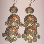Brass Tone Aged Gold Tone Textured Dangle Retro Boho Earrings Photo 0