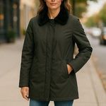 Real Clothes Womens Jacket Size 6P 6 Petite Chocolate Brown Faux Fur Collar Coat Photo 0