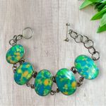 Vintage Mexico Silver Women’s Turquoise, Green & Yellow Natural Stone Bracelet Blue Photo 1