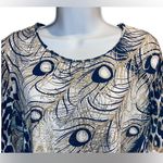 Chico's Size 1 (Medium) Cotton Peacock Feather Animal Print 3/4 Sleeve Top Photo 1