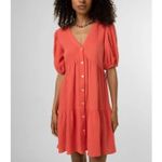 FRNCH  Short Sleeve Tiered Mini Dress 100% Cotton Crinkle Beachy CORAL PINK‎ Sz M Photo 10