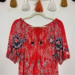 Talbots  Off Shoulder Red Paisley Bandana Print Blouse Size Medium Photo 2