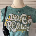 Woodstock Love Revolution Tie Dye Green Short Sleeve Tee Shirt Blue Size XS Photo 1