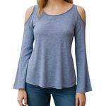 Vintage Havana 🔵 SALE 3/$25  Cold Shoulder Blue White Space Dye Long Sleeve Top L Photo 0