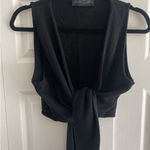 Marc Cain Women's Black Wool Blend Sleeveless Vest Size N4 Tie Front XL Laggen‎ Photo 0