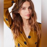 Urban Outfitters Audrey Wrap Midi Dress XS Long-Sleeve Yellow Polka Dot Woven Photo 5