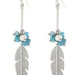 Boutique NWT Riah Silver Tone Feather, Stone, Pearl Bead Dangle Pieced Earrings Photo 0