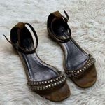 Saint Laurent Tan Studded Suede Ankle-Strap Flat Sandal Women's 38.5 Photo 0