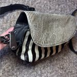 Kenneth Cole Black and White Striped Cow Hair Crossbody Bag Photo 4