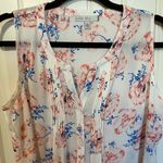 Pale Sky Womens S Floral Print Sleeveless Blouse Top White Pink Blue Button Down Photo 4