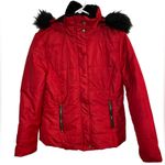 Ambiance‎ Ski Puffer Jacket Red Size Medium With Black Faux Fur Hood Warm Winter Photo 0