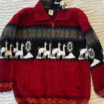 100% Wool Red Alpaca Patterned Fleece Jacket Size L Photo 0