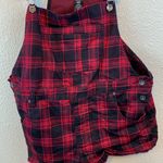 HT Denim Shortall sz XL buffalo plaid overall shorts festival summer casual goth Red Photo 4