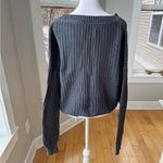 Vintage 90s PINK Forenza Navy Blue Gray Cropped V Neck Cotton Sweater Size Small Photo 3