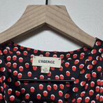 L'Agence  Womens Bardot Black Red Polka Dot 100% Silk Blouse Sz S Office Academia Photo 2