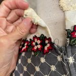 Vtg Floral Embroidered Maxi Dress Mock Neck Lace Ruffle Victorian sm Photo 2