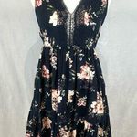 Xhilaration Dark navy and pink lace detail tiered floral babydoll dress size small Photo 0