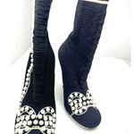 Fendi Rockoko Pearl Embellished Black Stretch Sock Boots 105mm Heels Size 37 Photo 9