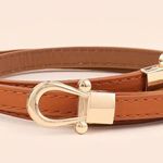Stylish PU Leather Thin Belt Metal Simple‎ Hook Buckle Adjustable Waist Band Tan Photo 2