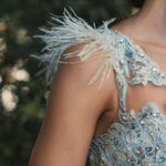 Mac Duggal  79264 Blue Embroidered Applique Feathered One Shoulder Trumpet Gown Photo 4