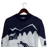 J.Crew Intarsia Novelty Ski Scene Wool Blend Crew Neck Sweater XS Navy Blue Photo 2