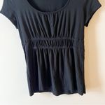 Ann Taylor Modal Black Short Sleeve Top Ruched Front Size Small Round Neck Photo 2