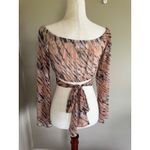 Juicy Gossip Sheer Crop Top Animal Print Long Sleeve Tie Back Women's Medium Tan Photo 1