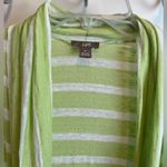 J.Jill Cardigan Sweater Women’s Green White Striped LINEN Open Front siz… Photo 2