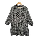 ZARA Plaid Ruffle V Neck 3/4 Sleeve Drop Waist Crochet Tunic Dress Black M Photo 0