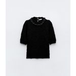ZARA  High Collar Cable Knit Sweater With Tonal Beads & Shorts Sleeves Photo 2